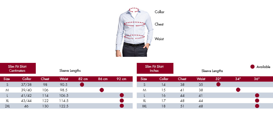 Van Heusen Size chart 1